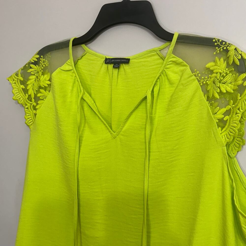 Adrianna Papell Neon Lime Lace Cold Shoulder Blouse XL - Picture 3 of 8